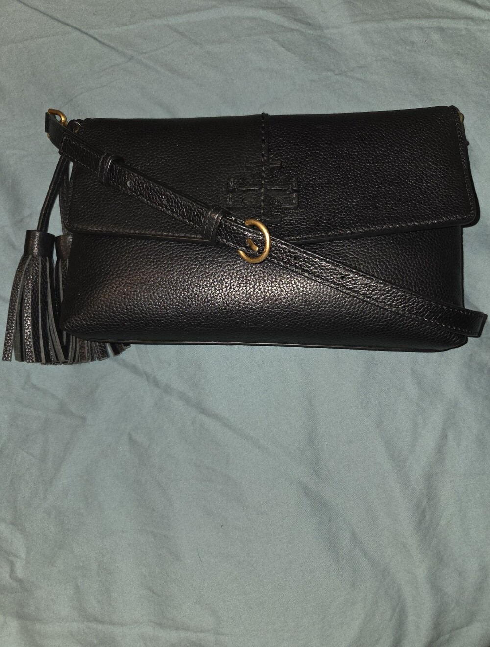 Tory Burch Black Leather Crossbody Bag with Tassel